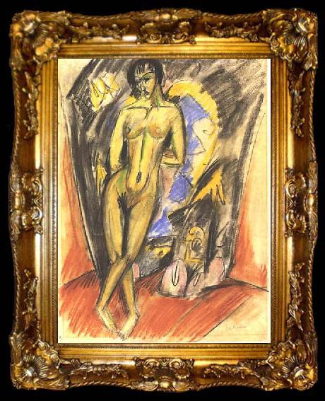 framed  Ernst Ludwig Kirchner Standing female nude in frot of a tent, ta009-2